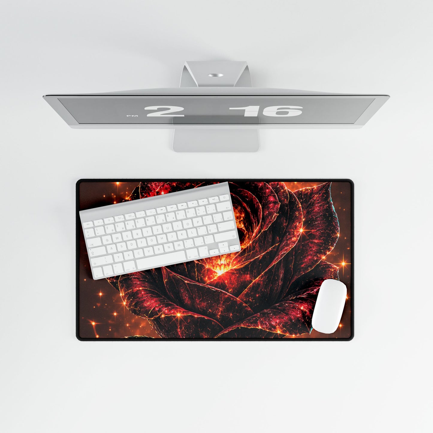 Fiery Skull Rose Desk Mat — Gothic Gaming & Office Mouse Pad