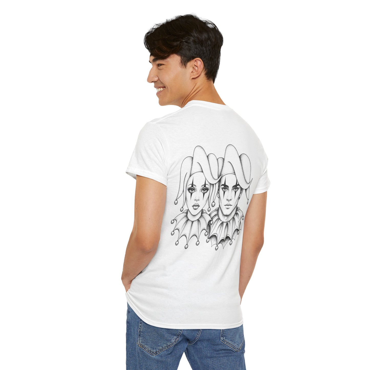 Clown Jester Faces T-Shirt — Gothic Harlequin Couple Tee