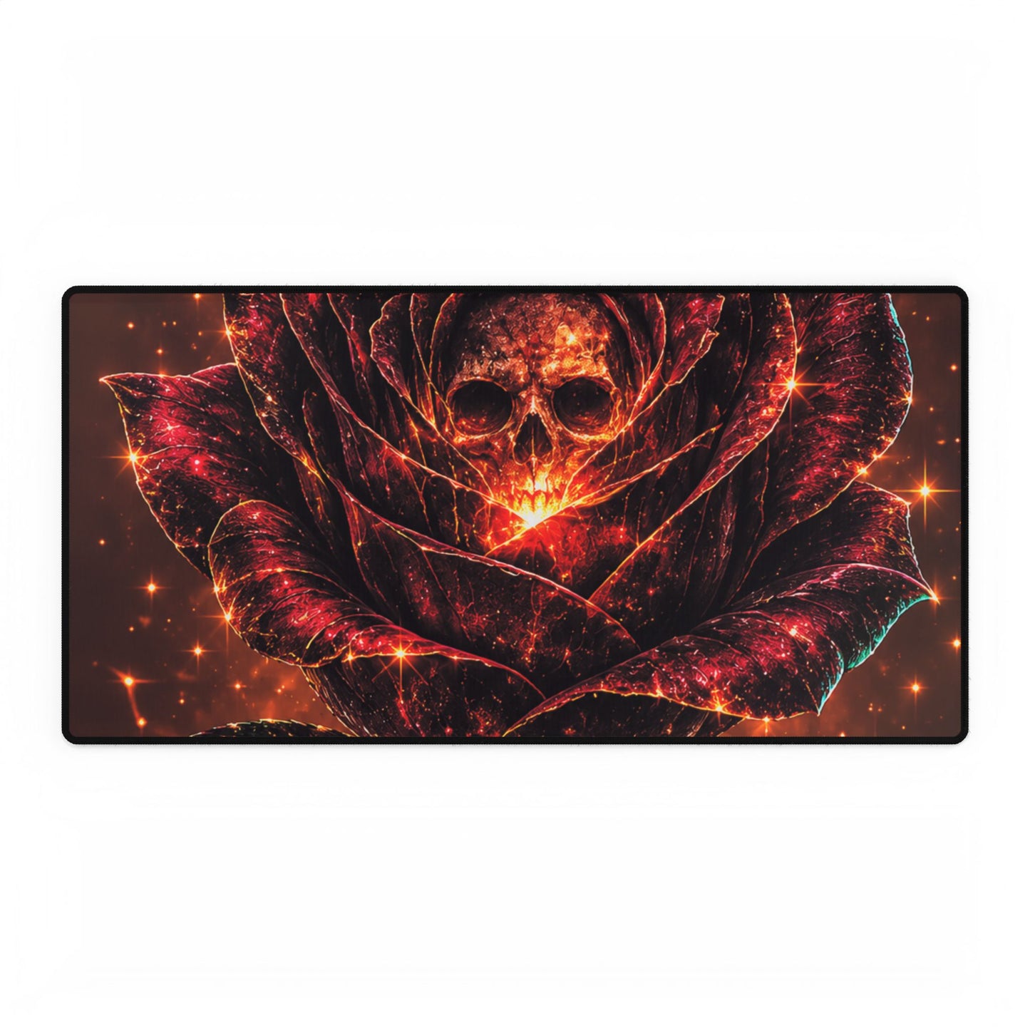 Fiery Skull Rose Desk Mat — Gothic Gaming & Office Mouse Pad