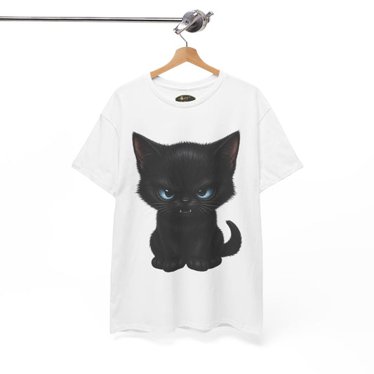 Tiny Midnight Mischief Cat T-Shirt | Blue-Eyed Black Kitten Graphic Tee | Cute Gothic Cat Shirt