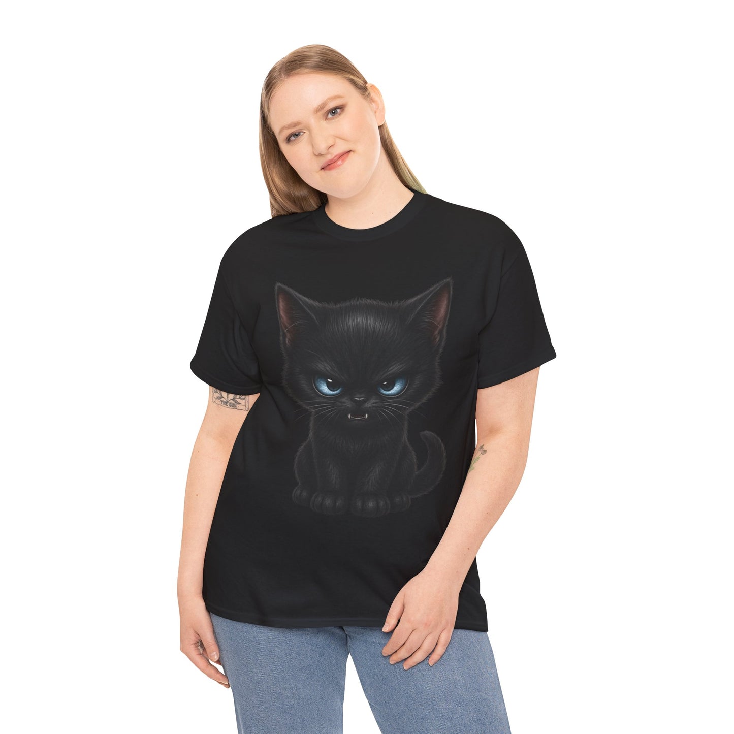 Tiny Midnight Mischief Cat T-Shirt | Blue-Eyed Black Kitten Graphic Tee | Cute Gothic Cat Shirt