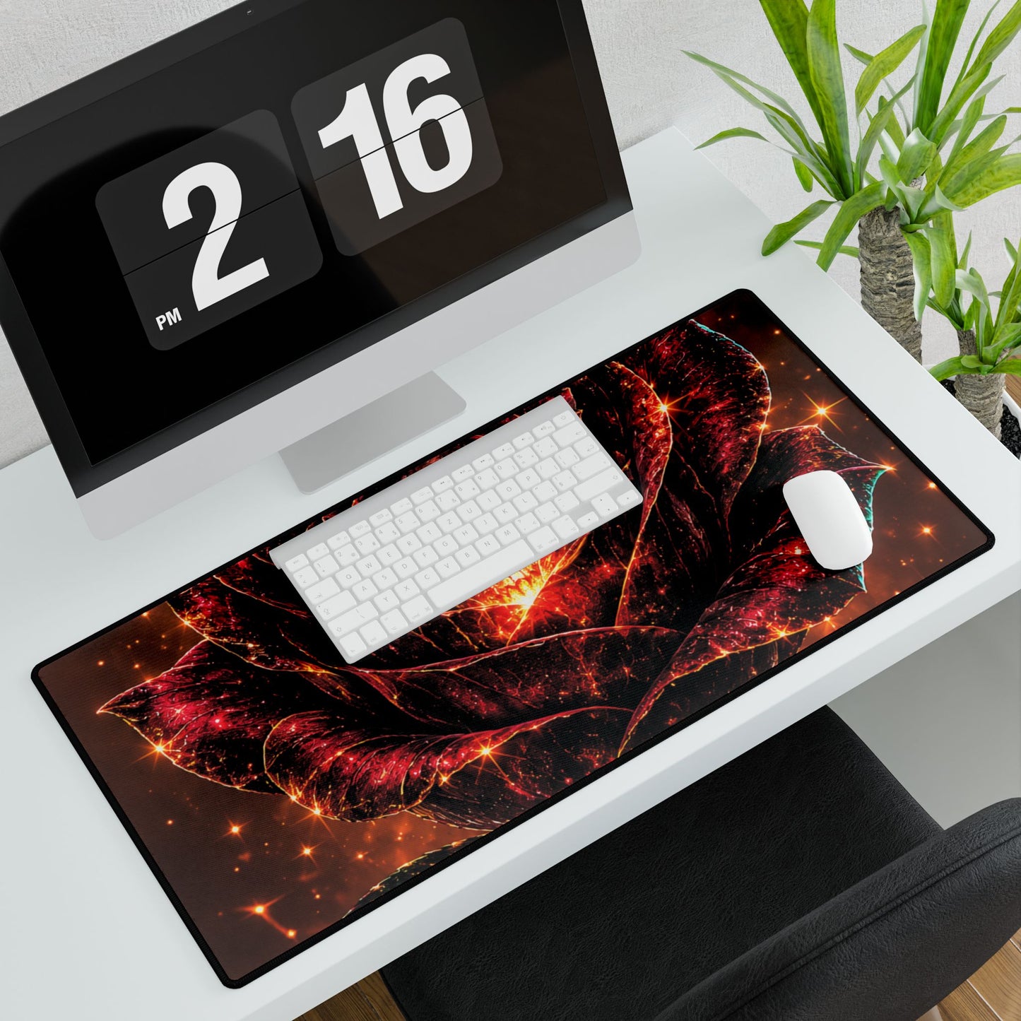 Fiery Skull Rose Desk Mat — Gothic Gaming & Office Mouse Pad