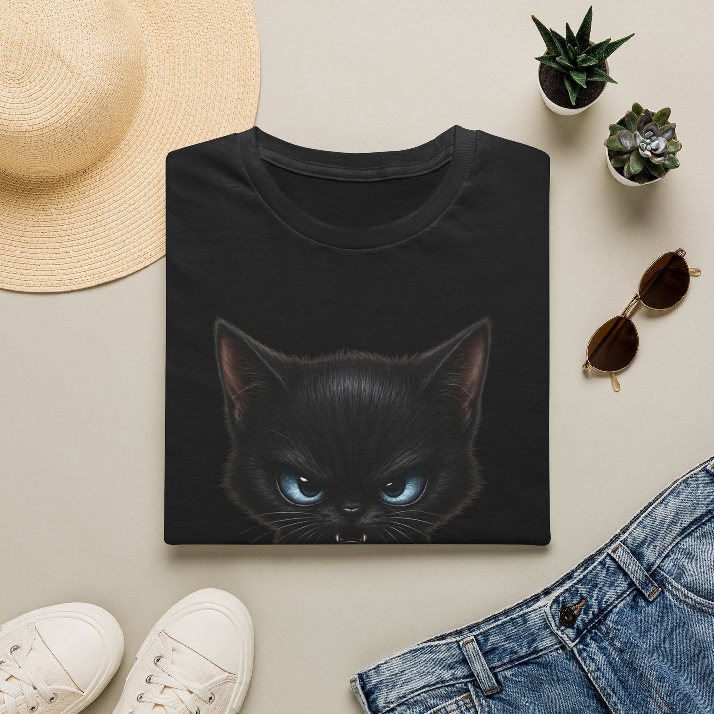 Black Angry Kitten T-Shirt — Cute Grumpy Cat Graphic Tee
