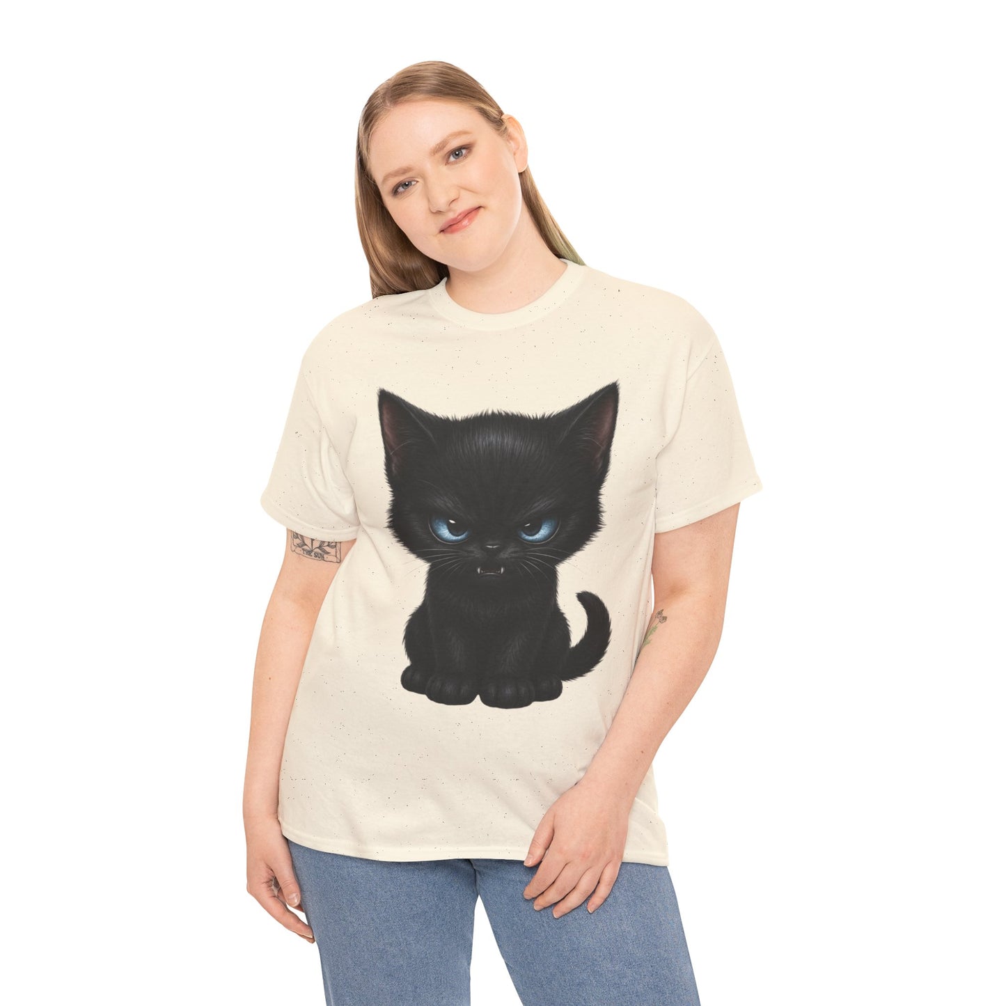Tiny Midnight Mischief Cat T-Shirt | Blue-Eyed Black Kitten Graphic Tee | Cute Gothic Cat Shirt