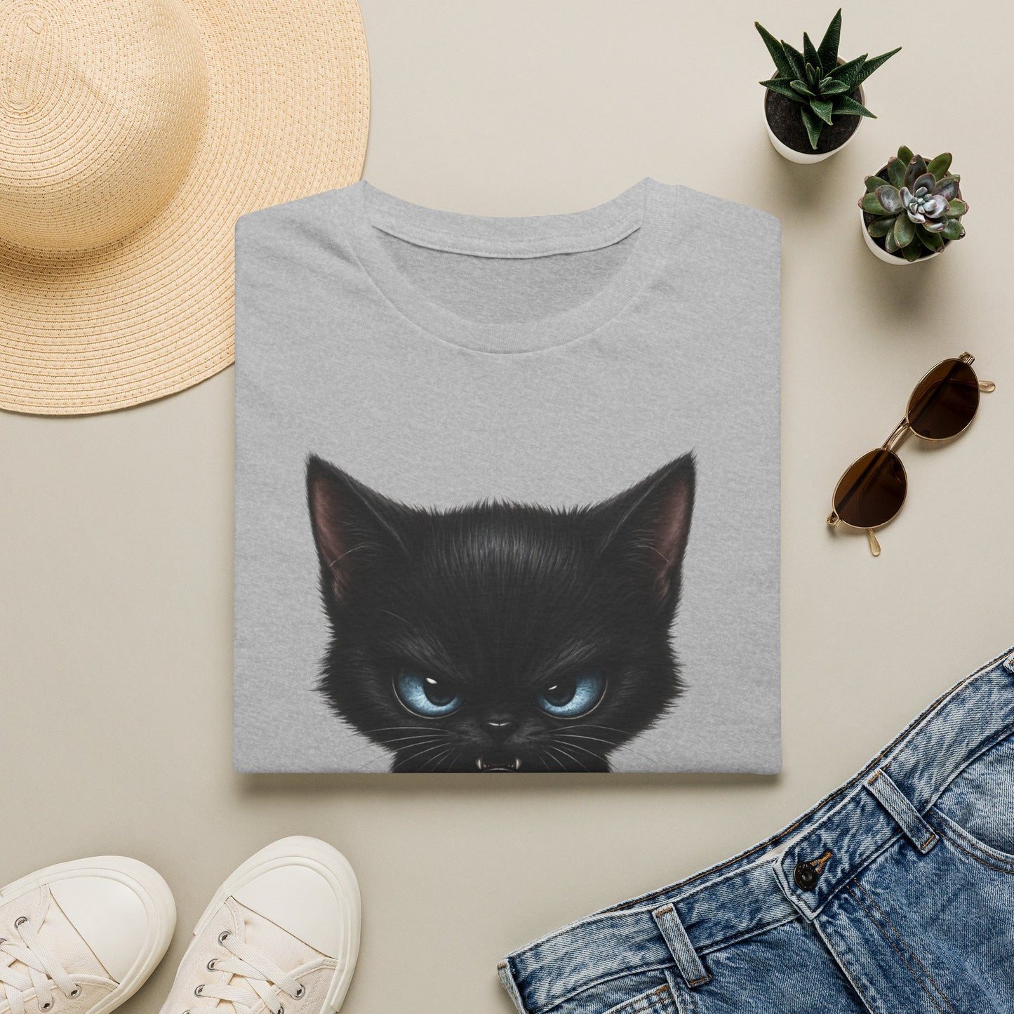 Black Angry Kitten T-Shirt — Cute Grumpy Cat Graphic Tee
