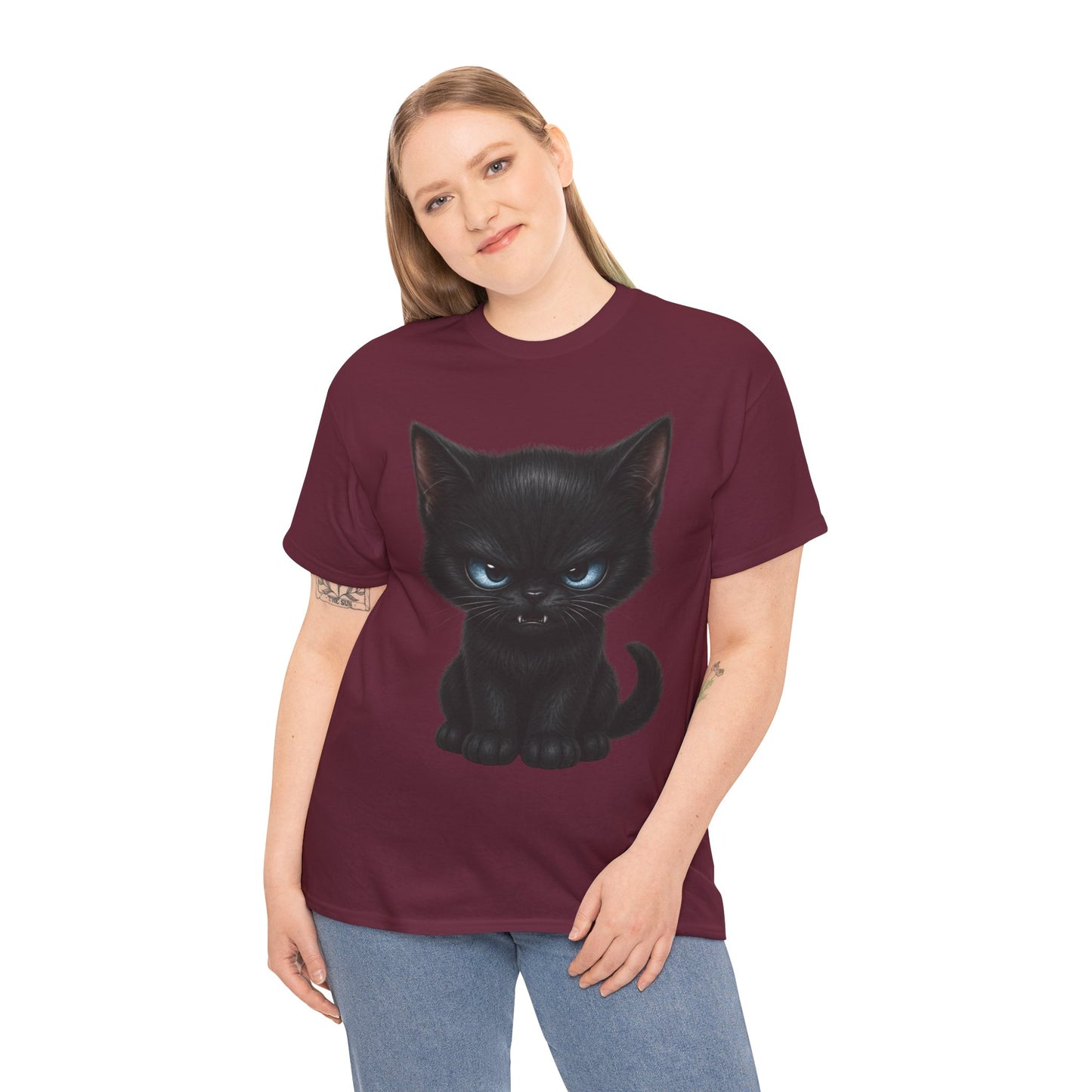 Tiny Midnight Mischief Cat T-Shirt | Blue-Eyed Black Kitten Graphic Tee | Cute Gothic Cat Shirt