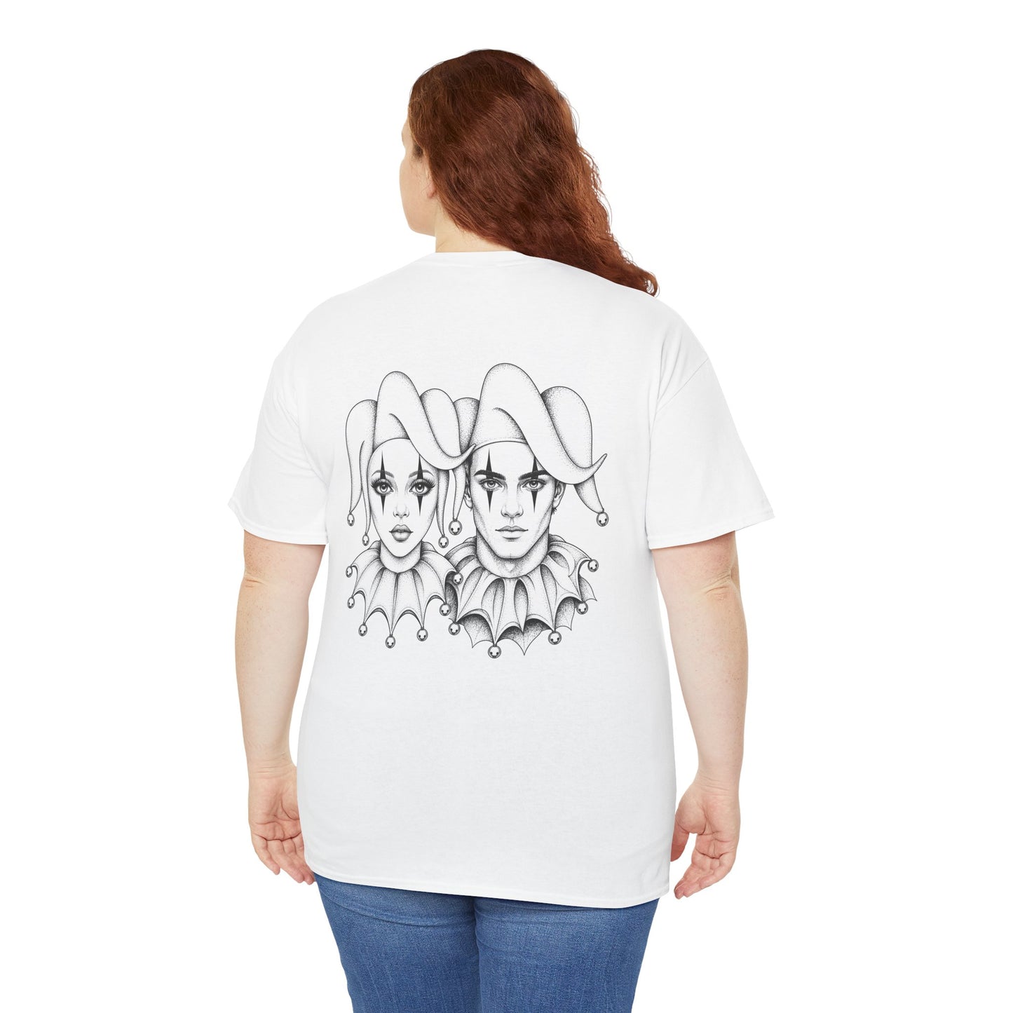 Clown Jester Faces T-Shirt — Gothic Harlequin Couple Tee