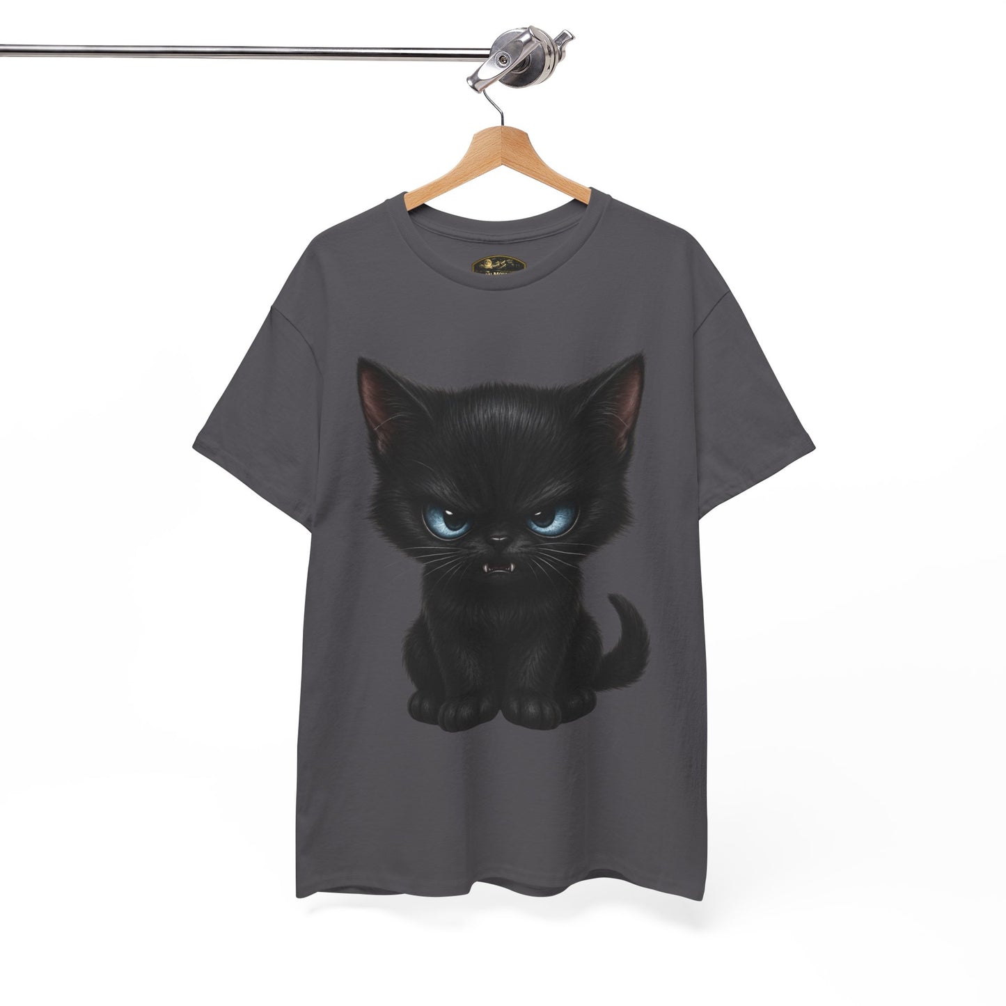 Tiny Midnight Mischief Cat T-Shirt | Blue-Eyed Black Kitten Graphic Tee | Cute Gothic Cat Shirt
