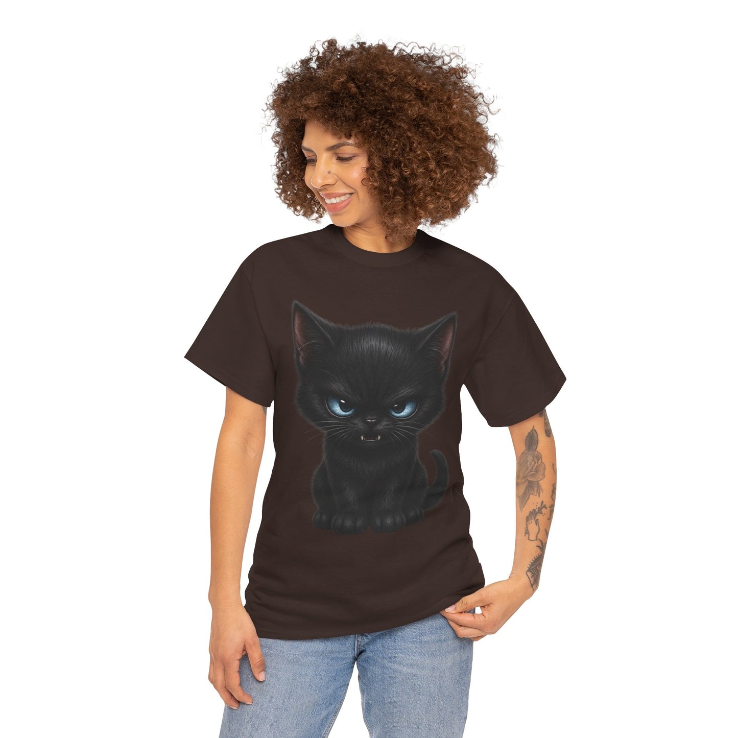 Tiny Midnight Mischief Cat T-Shirt | Blue-Eyed Black Kitten Graphic Tee | Cute Gothic Cat Shirt