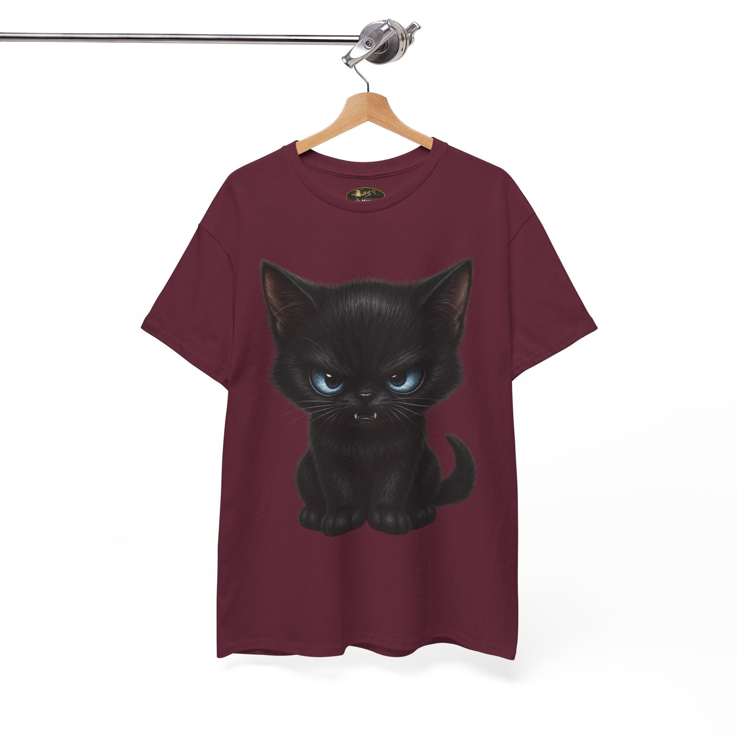 Tiny Midnight Mischief Cat T-Shirt | Blue-Eyed Black Kitten Graphic Tee | Cute Gothic Cat Shirt