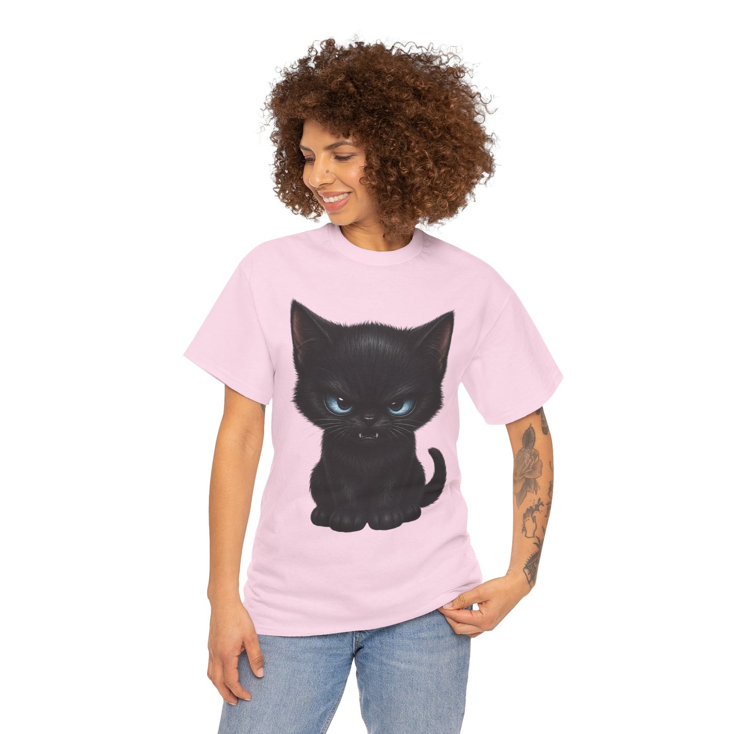 Tiny Midnight Mischief Cat T-Shirt | Blue-Eyed Black Kitten Graphic Tee | Cute Gothic Cat Shirt