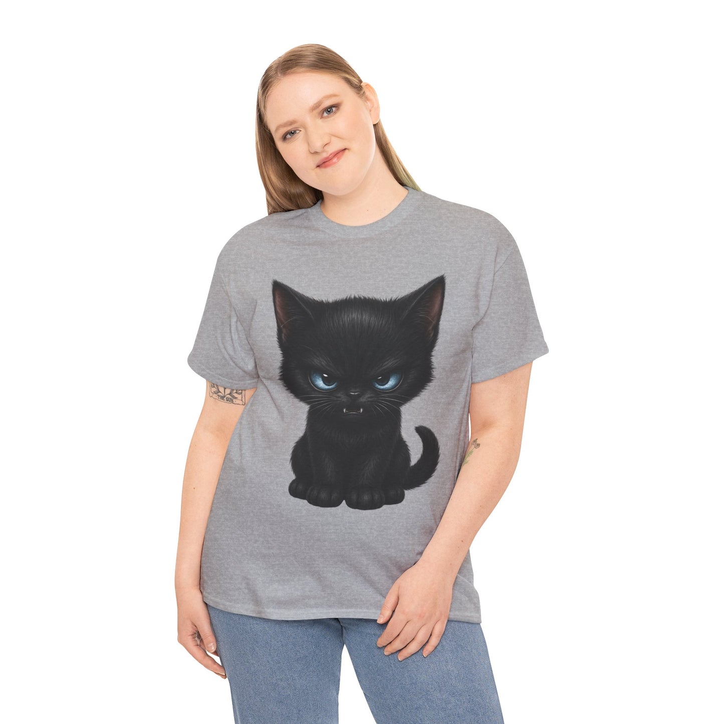 Tiny Midnight Mischief Cat T-Shirt | Blue-Eyed Black Kitten Graphic Tee | Cute Gothic Cat Shirt
