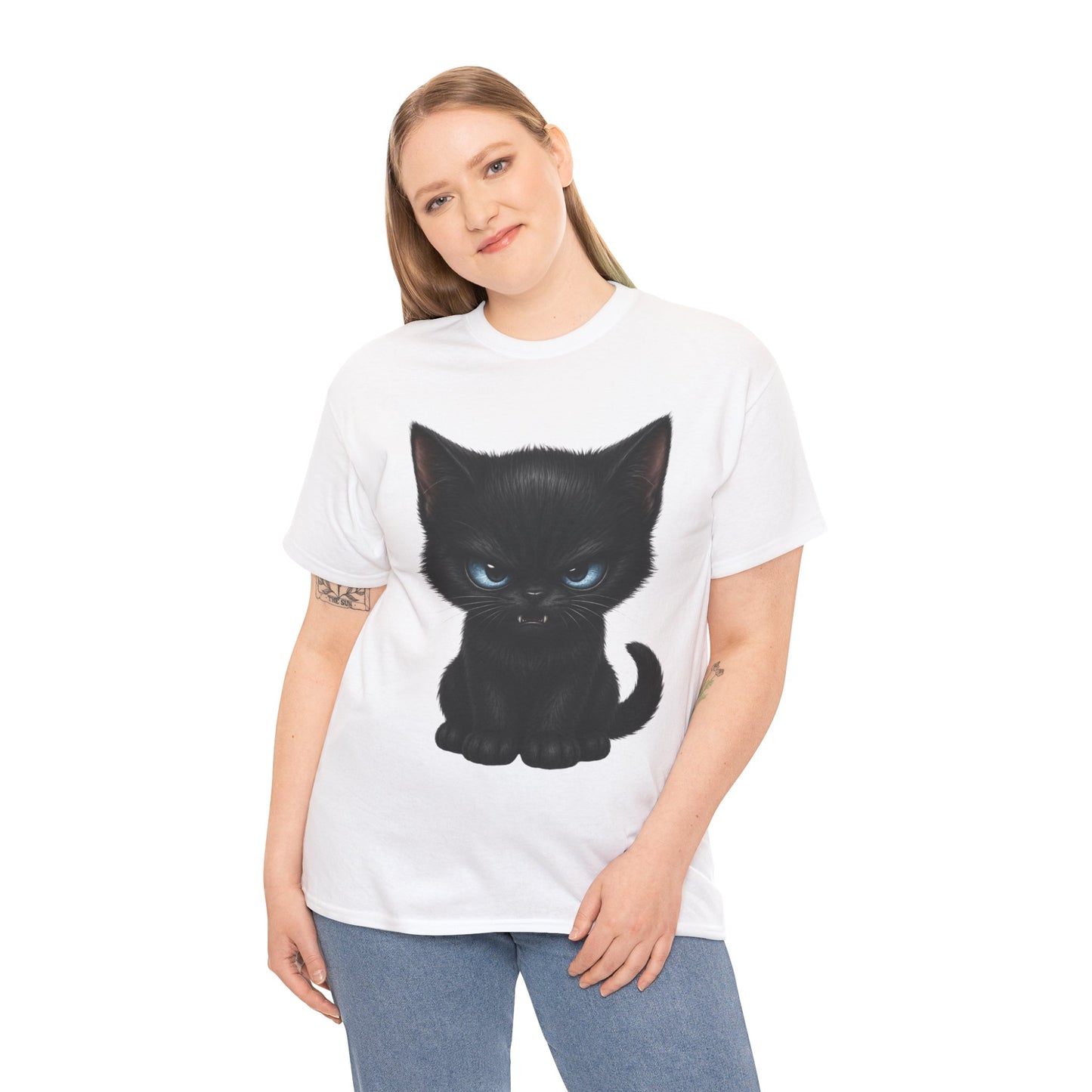 Tiny Midnight Mischief Cat T-Shirt | Blue-Eyed Black Kitten Graphic Tee | Cute Gothic Cat Shirt