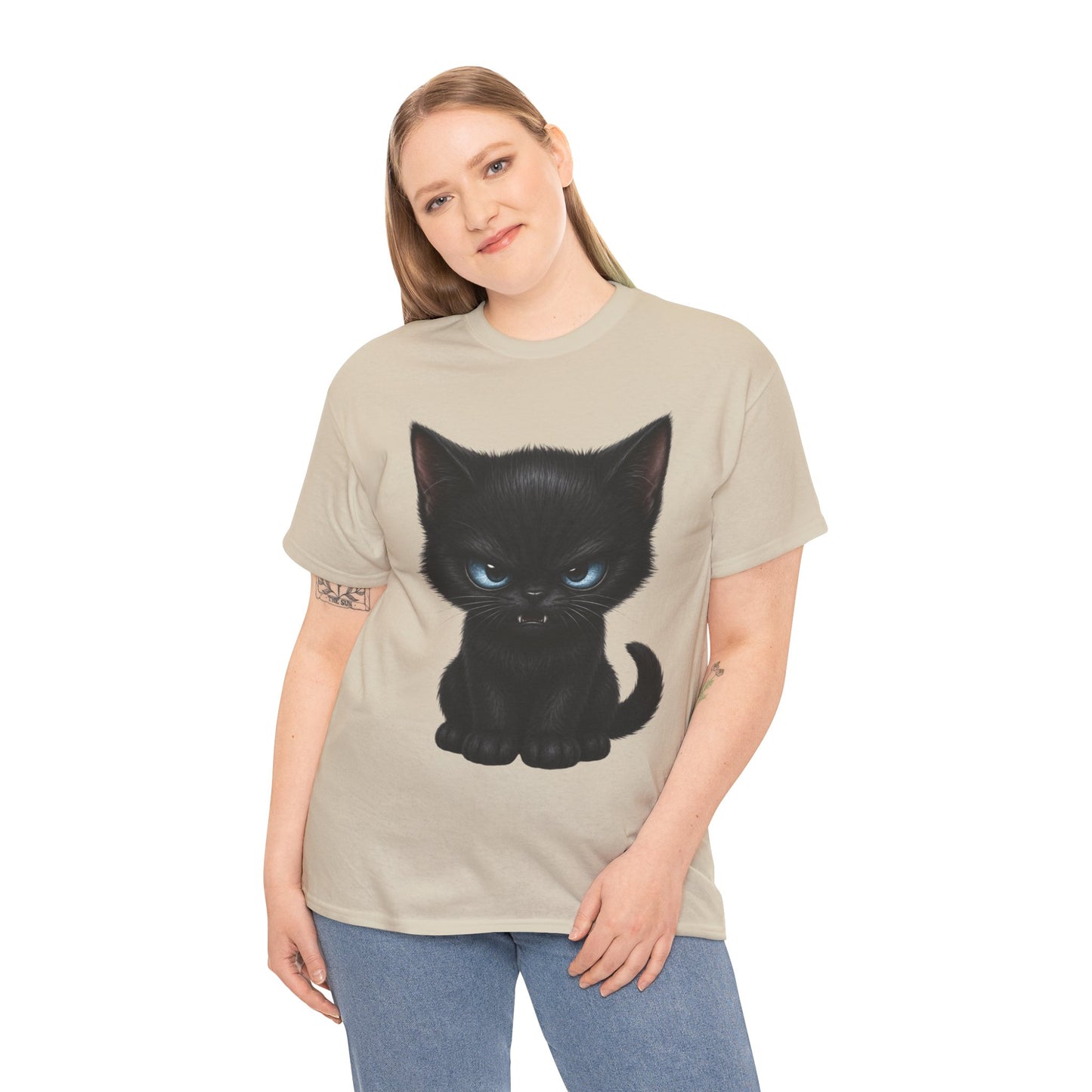Tiny Midnight Mischief Cat T-Shirt | Blue-Eyed Black Kitten Graphic Tee | Cute Gothic Cat Shirt