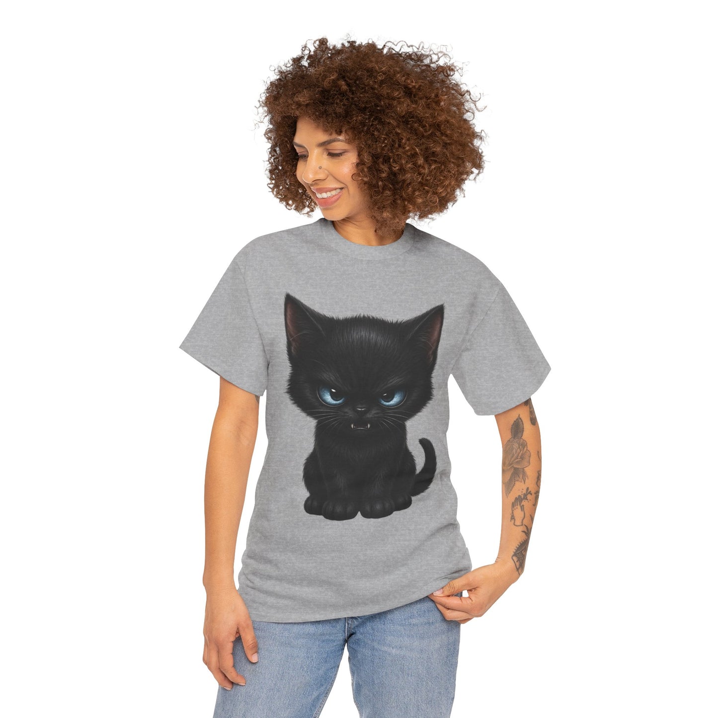 Tiny Midnight Mischief Cat T-Shirt | Blue-Eyed Black Kitten Graphic Tee | Cute Gothic Cat Shirt