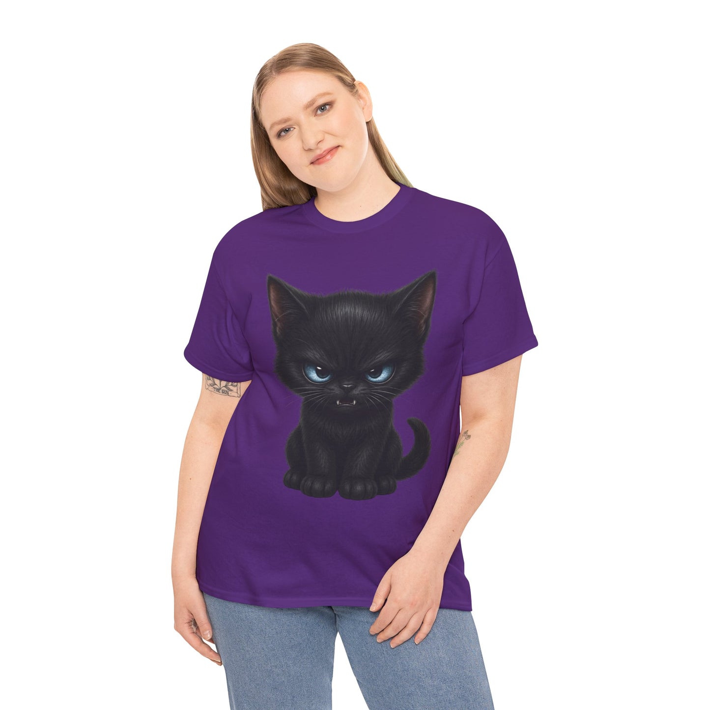Tiny Midnight Mischief Cat T-Shirt | Blue-Eyed Black Kitten Graphic Tee | Cute Gothic Cat Shirt