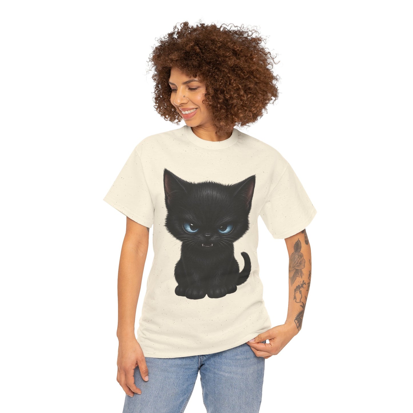 Tiny Midnight Mischief Cat T-Shirt | Blue-Eyed Black Kitten Graphic Tee | Cute Gothic Cat Shirt