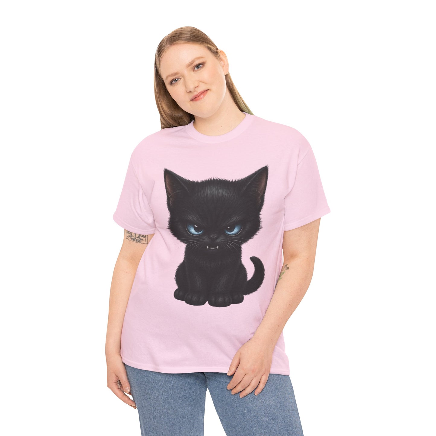 Tiny Midnight Mischief Cat T-Shirt | Blue-Eyed Black Kitten Graphic Tee | Cute Gothic Cat Shirt