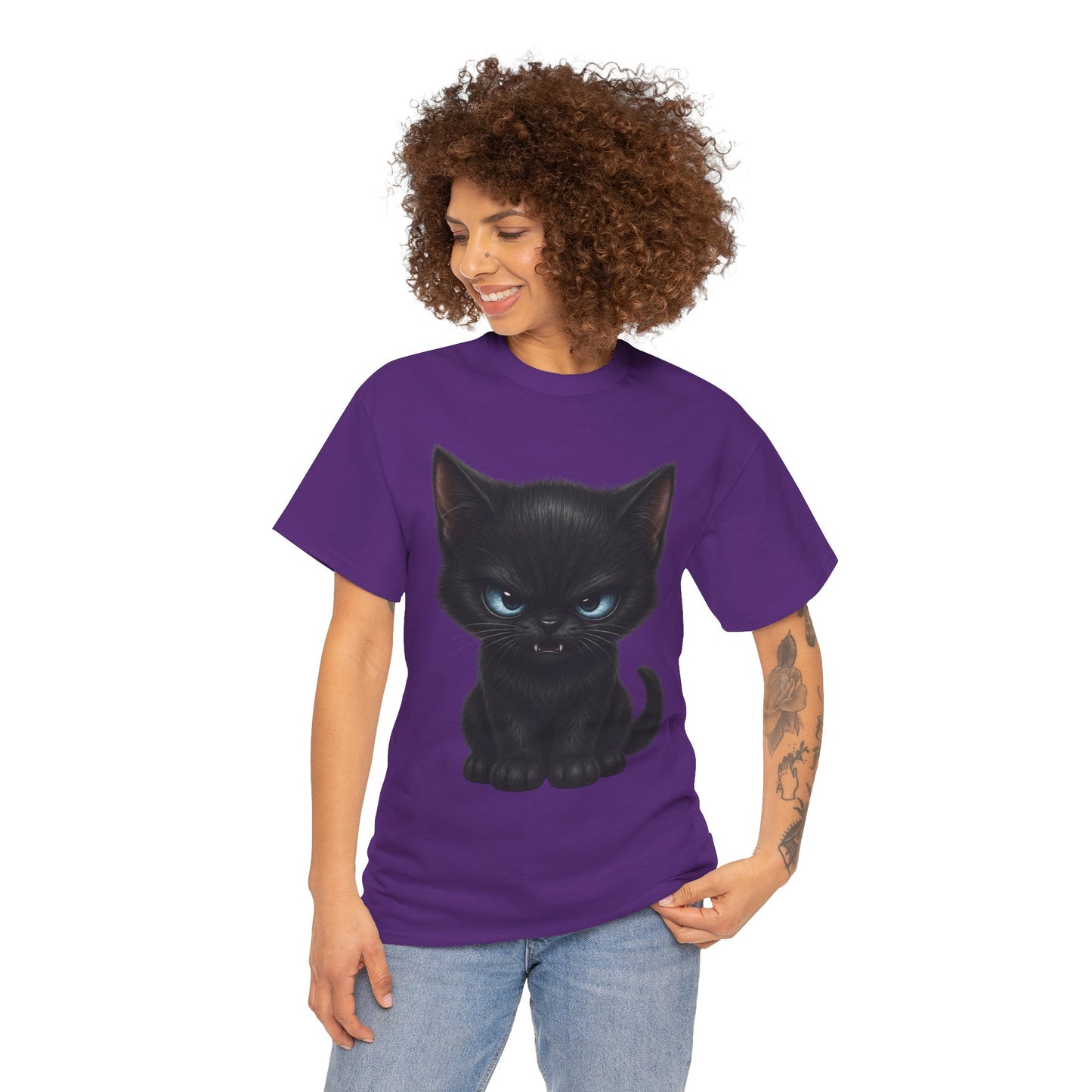 Tiny Midnight Mischief Cat T-Shirt | Blue-Eyed Black Kitten Graphic Tee | Cute Gothic Cat Shirt