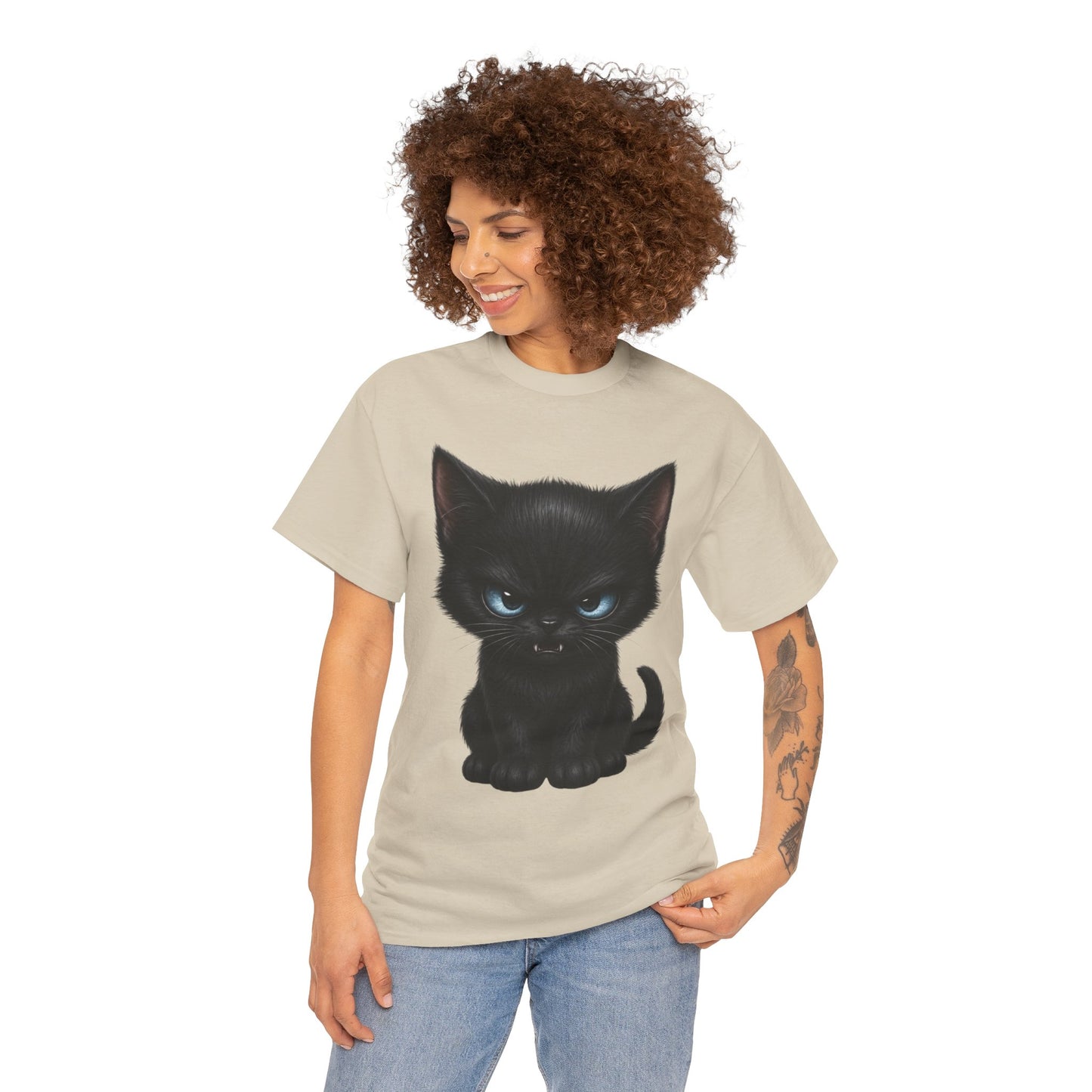 Tiny Midnight Mischief Cat T-Shirt | Blue-Eyed Black Kitten Graphic Tee | Cute Gothic Cat Shirt