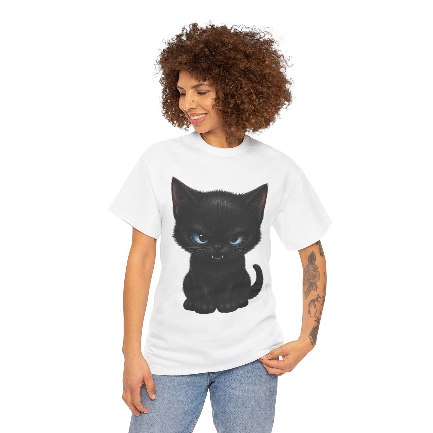 Tiny Midnight Mischief Cat T-Shirt | Blue-Eyed Black Kitten Graphic Tee | Cute Gothic Cat Shirt