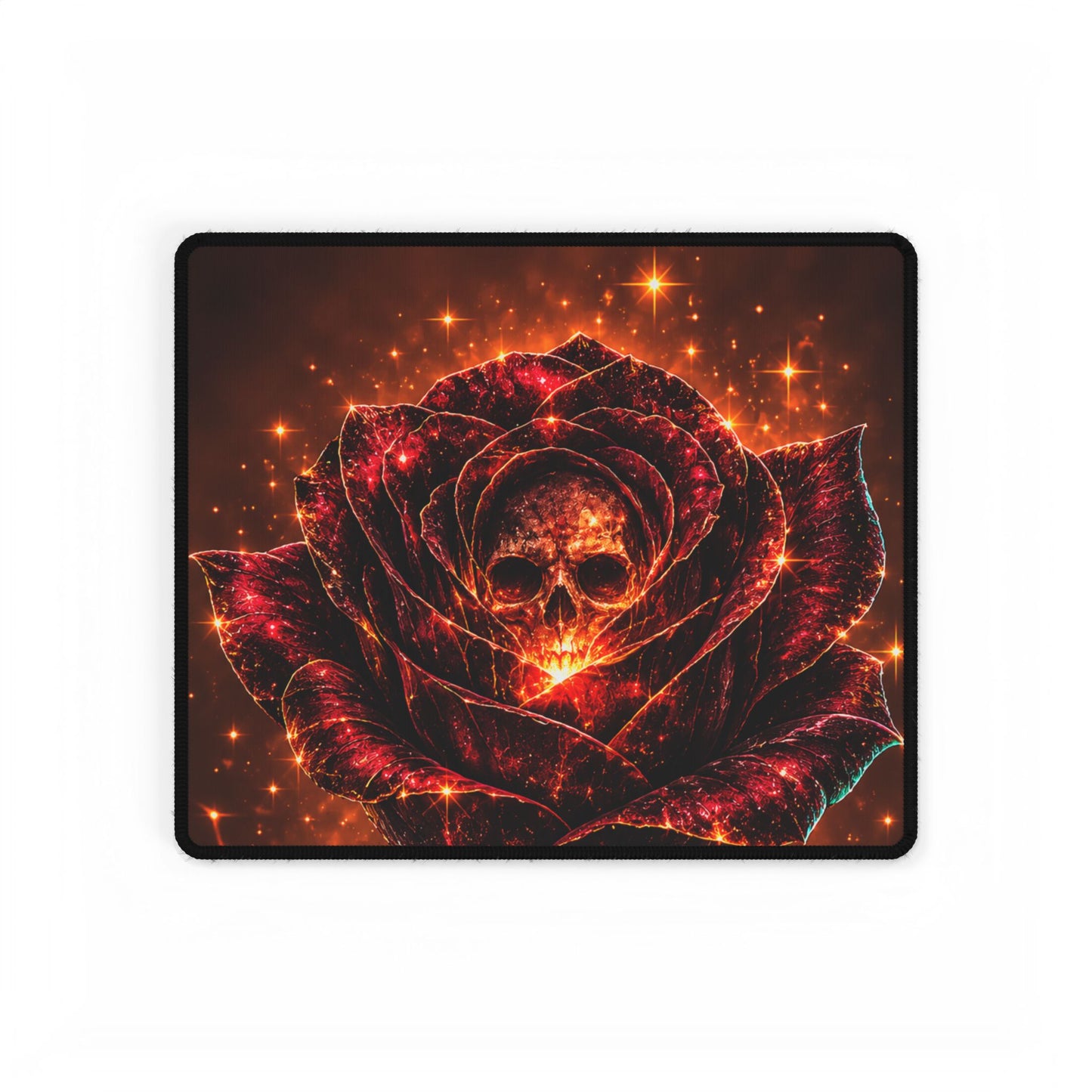 Fiery Skull Rose Desk Mat — Gothic Gaming & Office Mouse Pad
