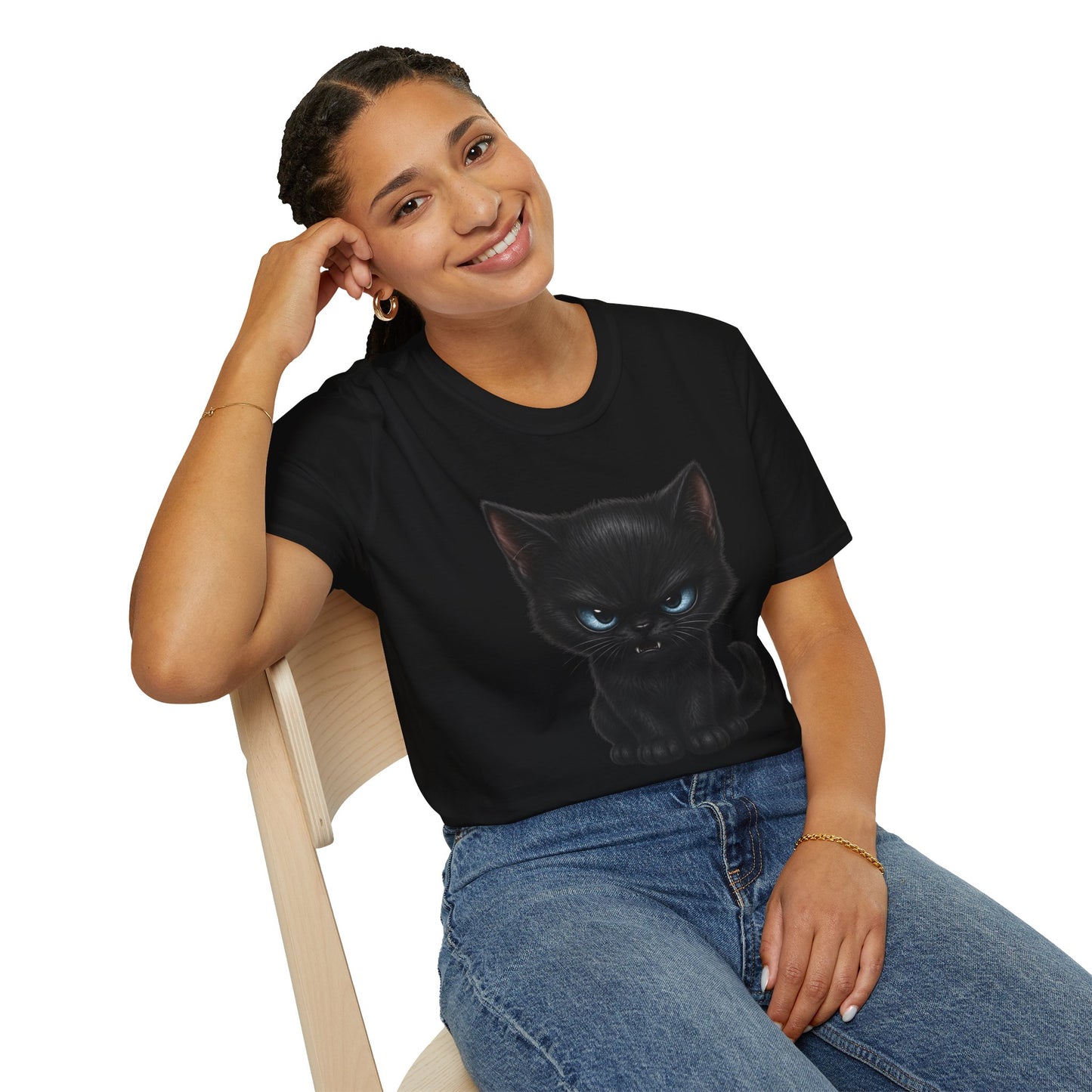 Black Angry Kitten T-Shirt — Cute Grumpy Cat Graphic Tee