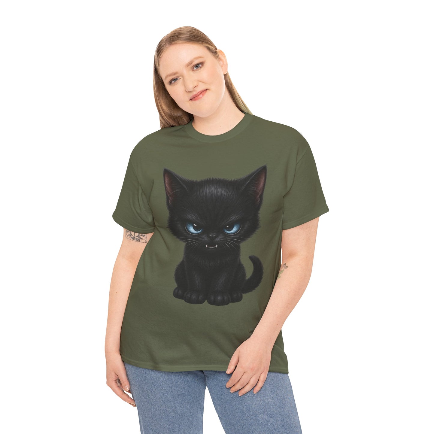 Tiny Midnight Mischief Cat T-Shirt | Blue-Eyed Black Kitten Graphic Tee | Cute Gothic Cat Shirt