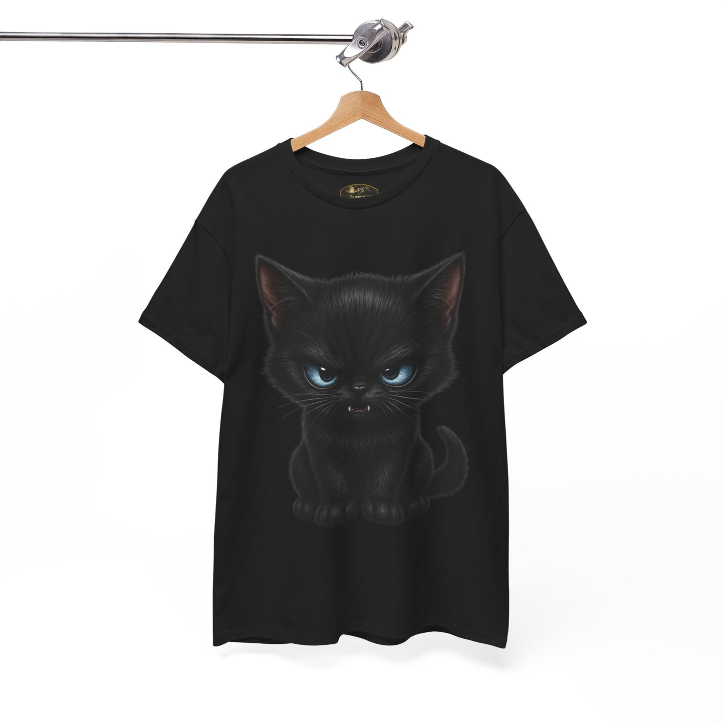 Tiny Midnight Mischief Cat T-Shirt | Blue-Eyed Black Kitten Graphic Tee | Cute Gothic Cat Shirt