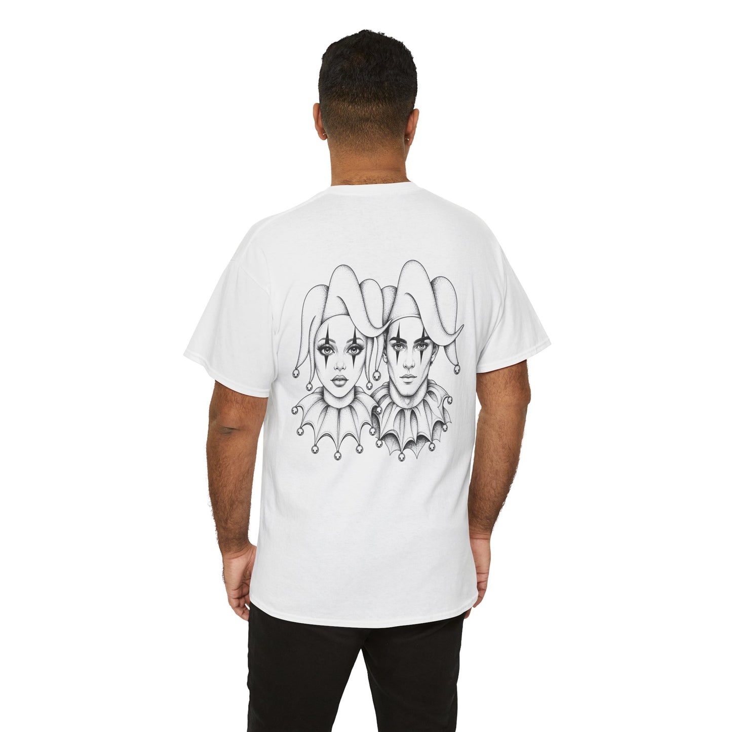 Clown Jester Faces T-Shirt — Gothic Harlequin Couple Tee