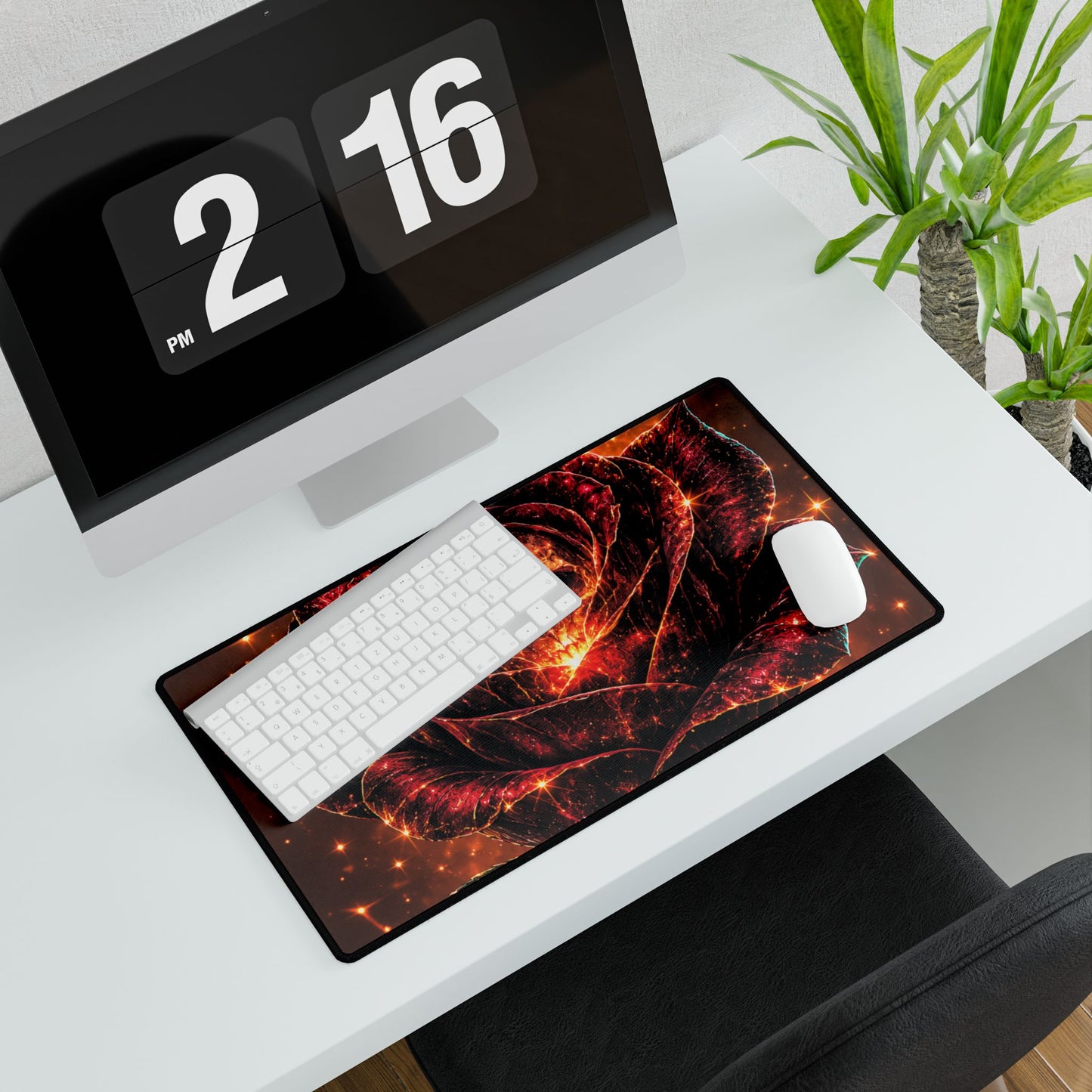 Fiery Skull Rose Desk Mat — Gothic Gaming & Office Mouse Pad