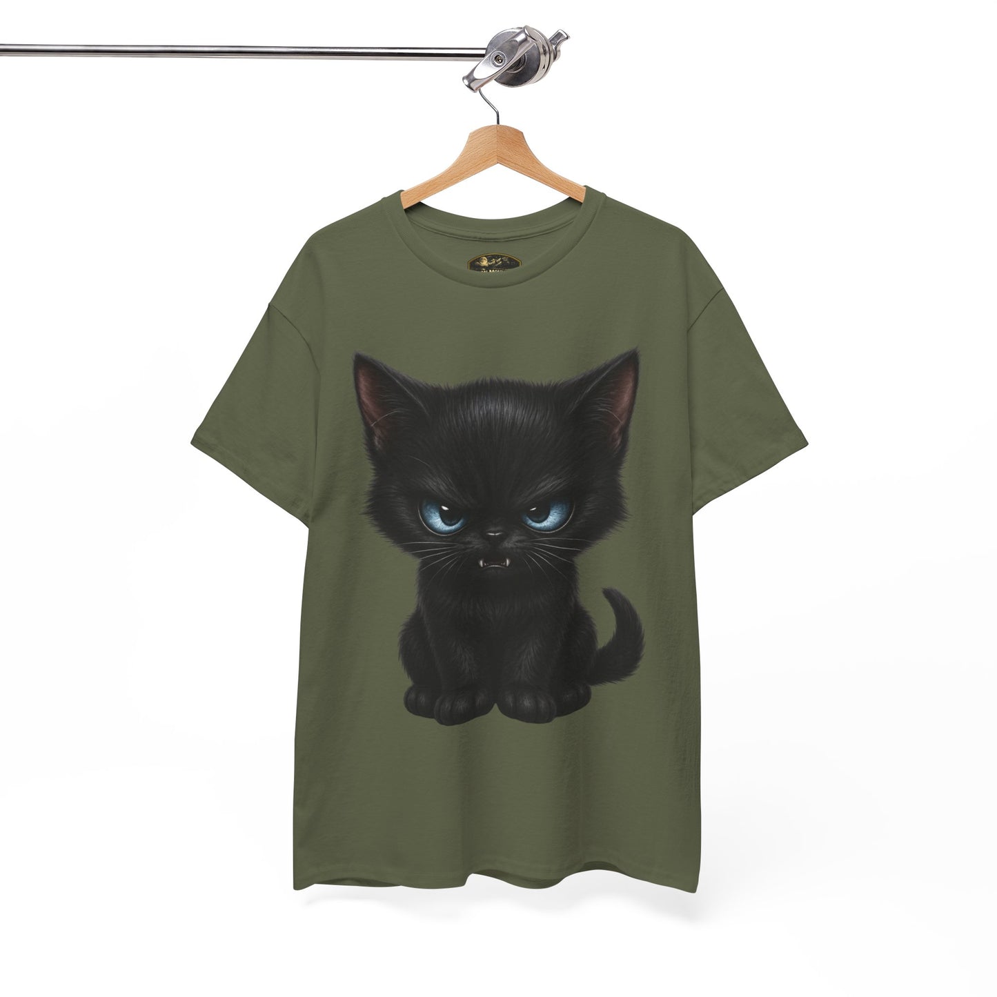 Tiny Midnight Mischief Cat T-Shirt | Blue-Eyed Black Kitten Graphic Tee | Cute Gothic Cat Shirt