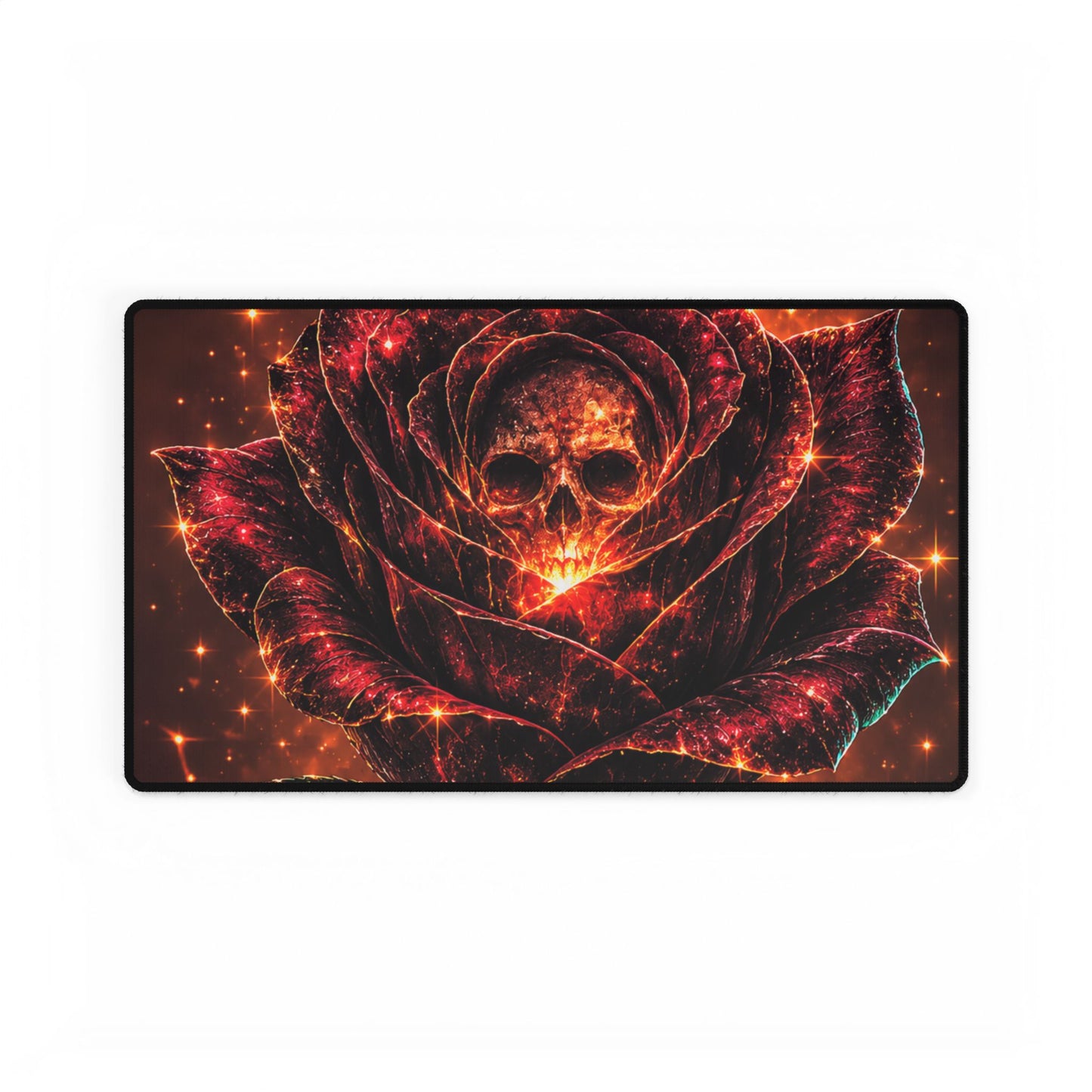 Fiery Skull Rose Desk Mat — Gothic Gaming & Office Mouse Pad