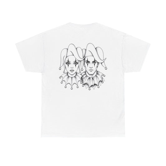 Clown Jester Faces T-Shirt — Gothic Harlequin Couple Tee