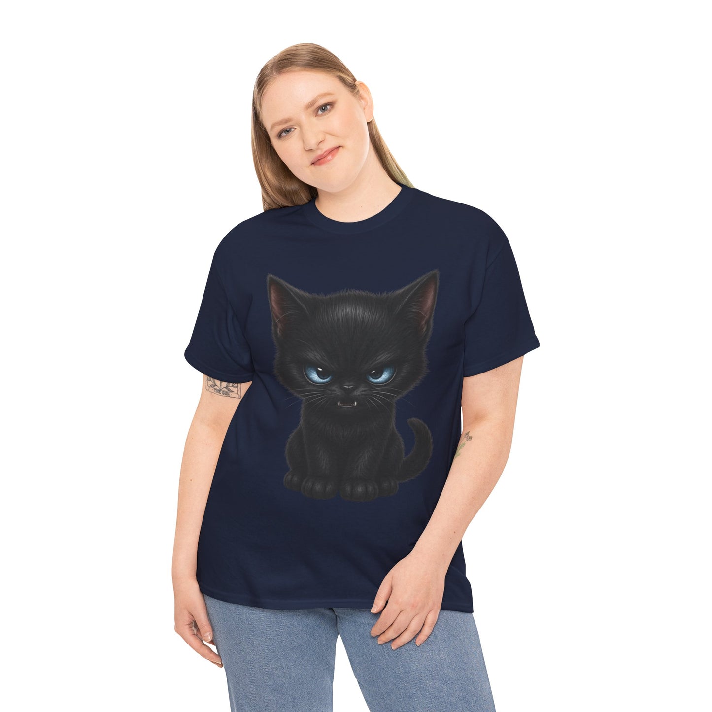 Tiny Midnight Mischief Cat T-Shirt | Blue-Eyed Black Kitten Graphic Tee | Cute Gothic Cat Shirt
